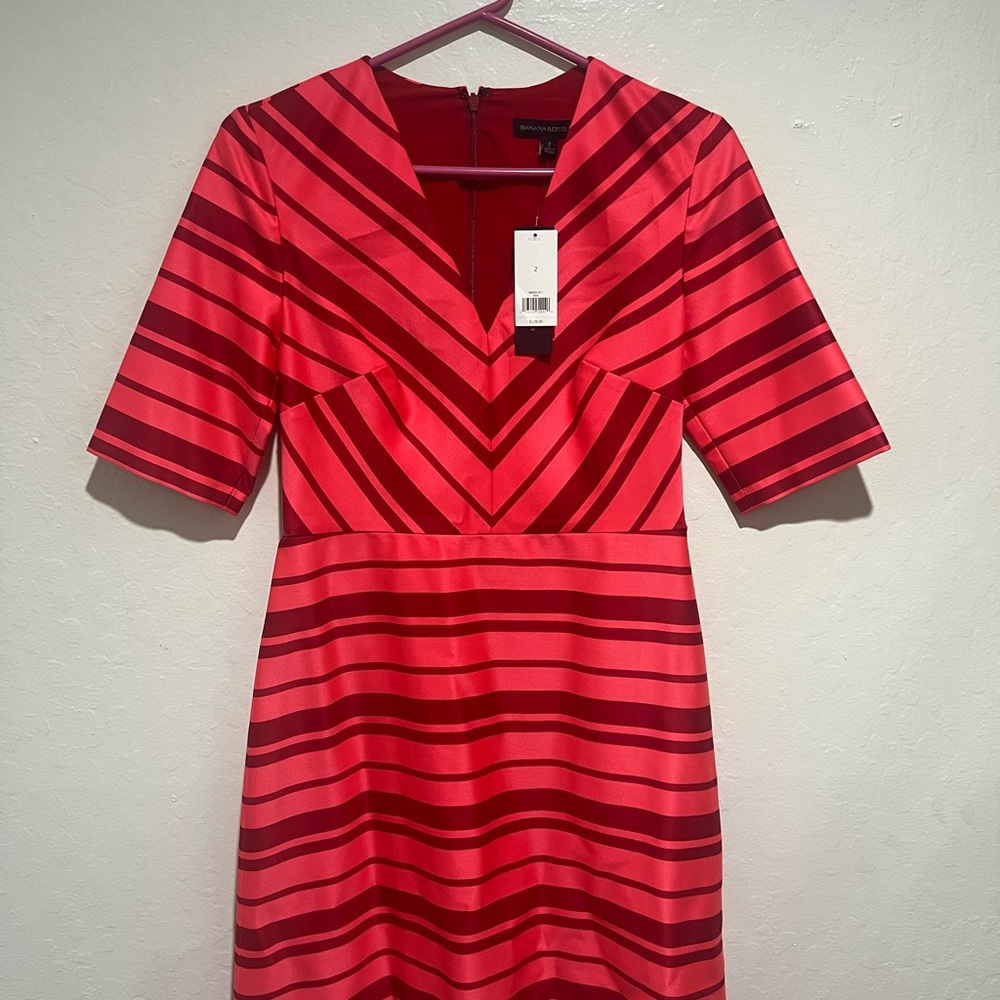 Banana Republic Red and Pink Striped Dress